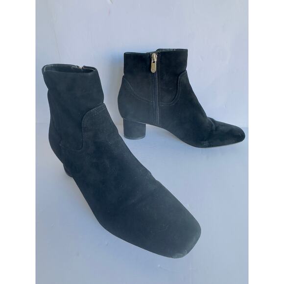 Draper James Suede Ankle Bootie Black Heeled Bethany Leather Mod Square Toe 10 - Picture 5 of 6